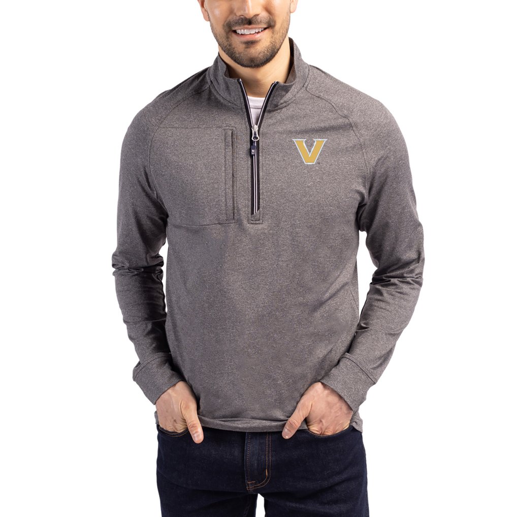  Vanderbilt Commodores Cutter & Buck Women's Adapt Eco Knit Stretch Recycled DryTec Raglan Quarter-Zip Pullover - Heather Black
